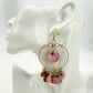 vintage BOHO gold pink shimmer shells rhinestones hook dangle EARRINGS jewelry