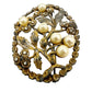vintage gold metal faux pearls & rhinestones flower BROOCH floral jewelry pin