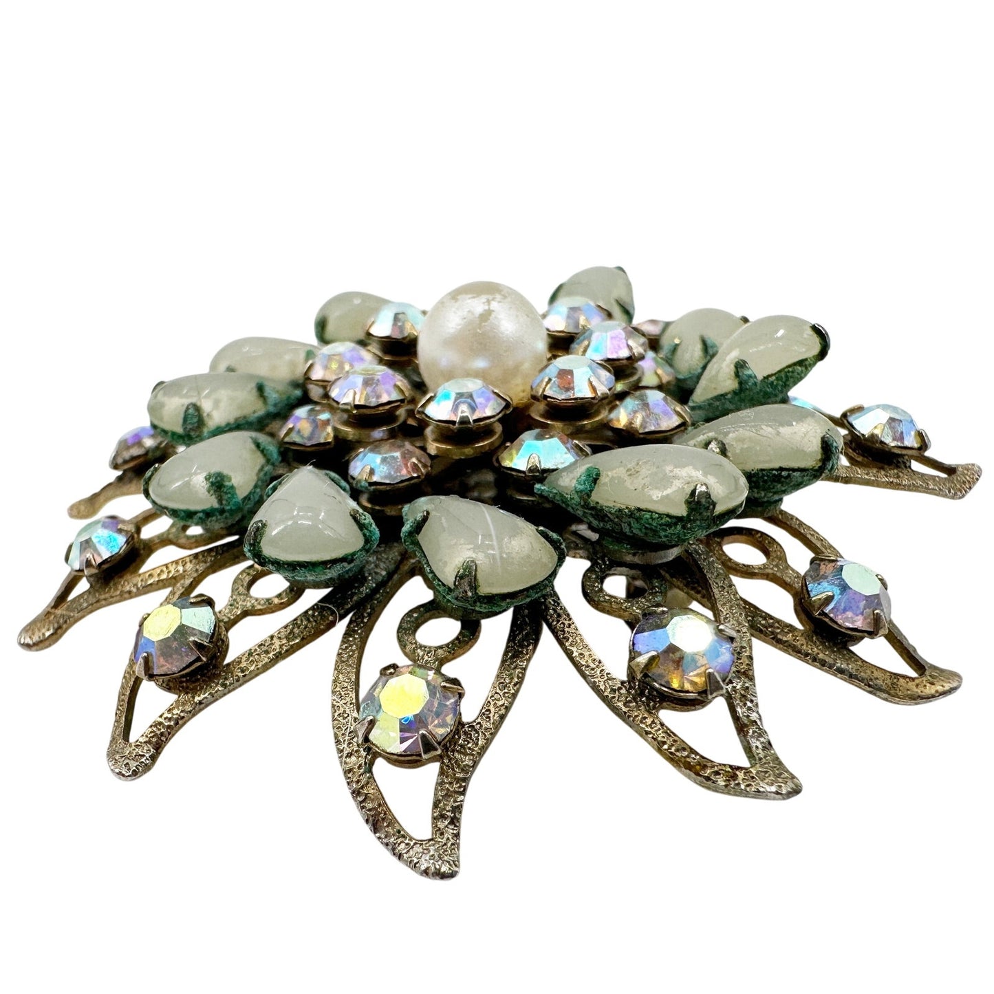 vintage rhinestones pearls pale blue stones BROOCH jewelry pin