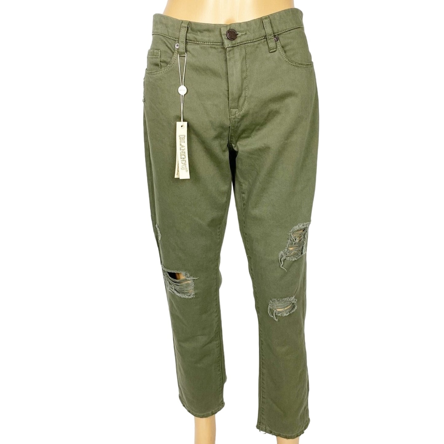 Blank NYC olive green Cropped Girlfriend distressed Pants jeans 28 women's NEW