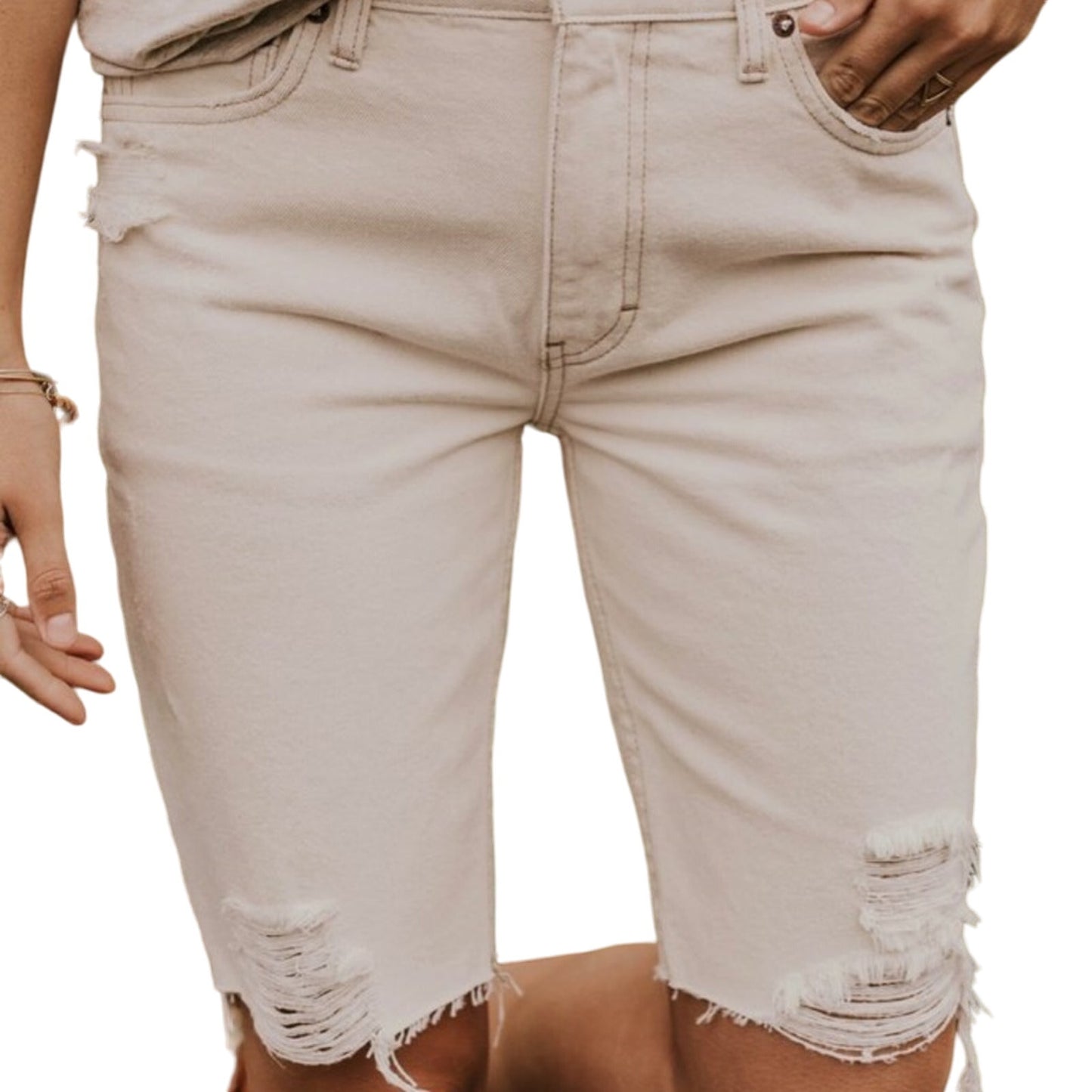 We The Free People ecru Caroline Cut Off denim SHORTS distressed size 24 new $88