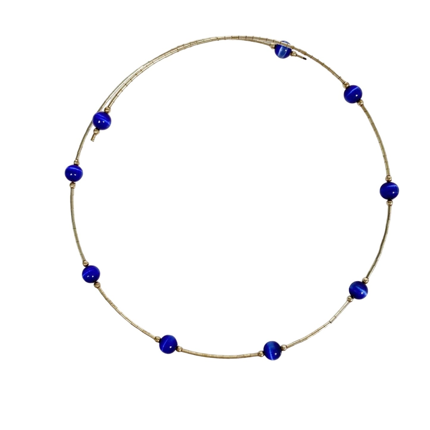 silver & cobalt blue 16" beaded CHOKER necklace