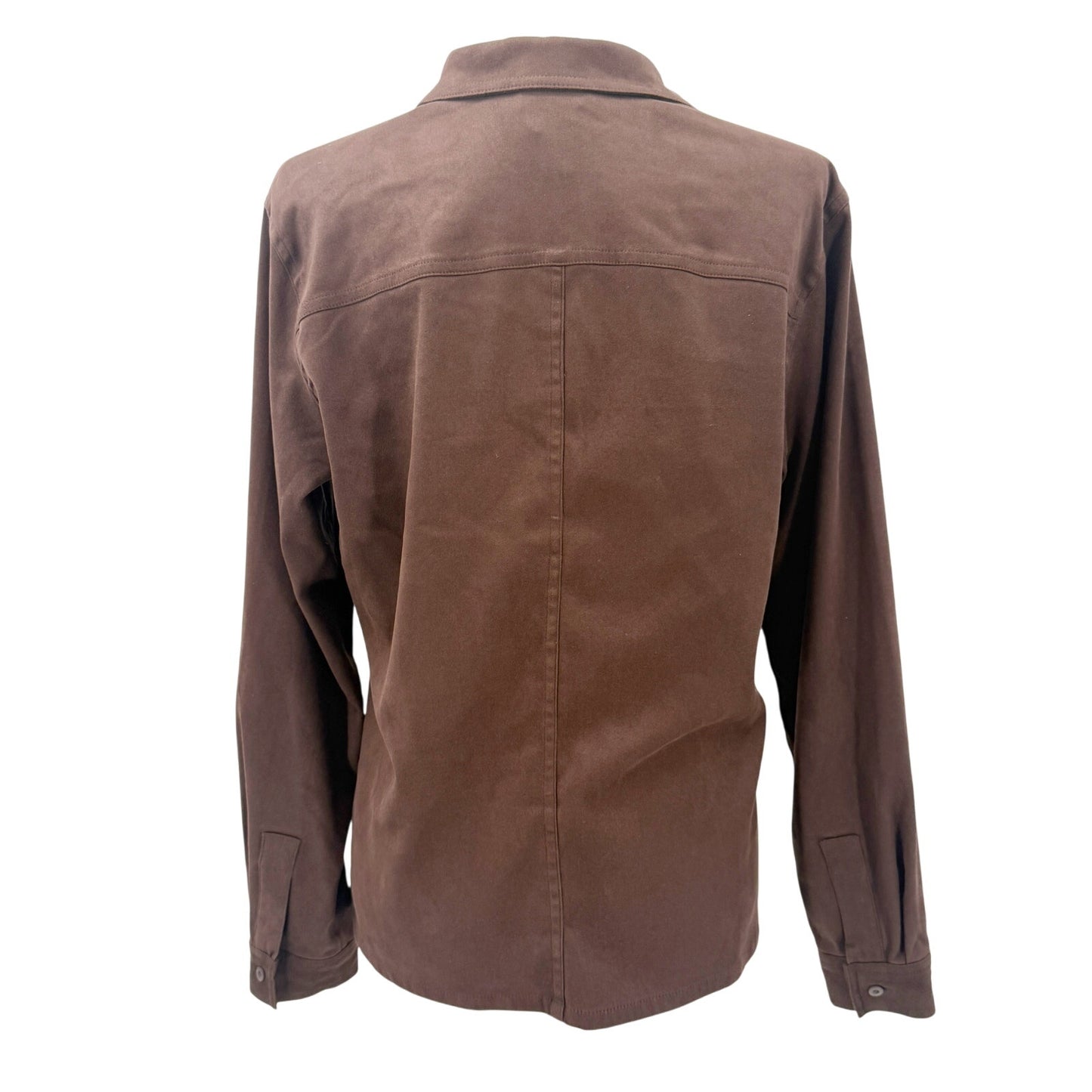 Talbots Collection brown stretch Button Up Top women's 10 large shirt faux suede