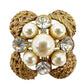 vintage gold faux pearls clear rhinestones BROOCH jewelry pin