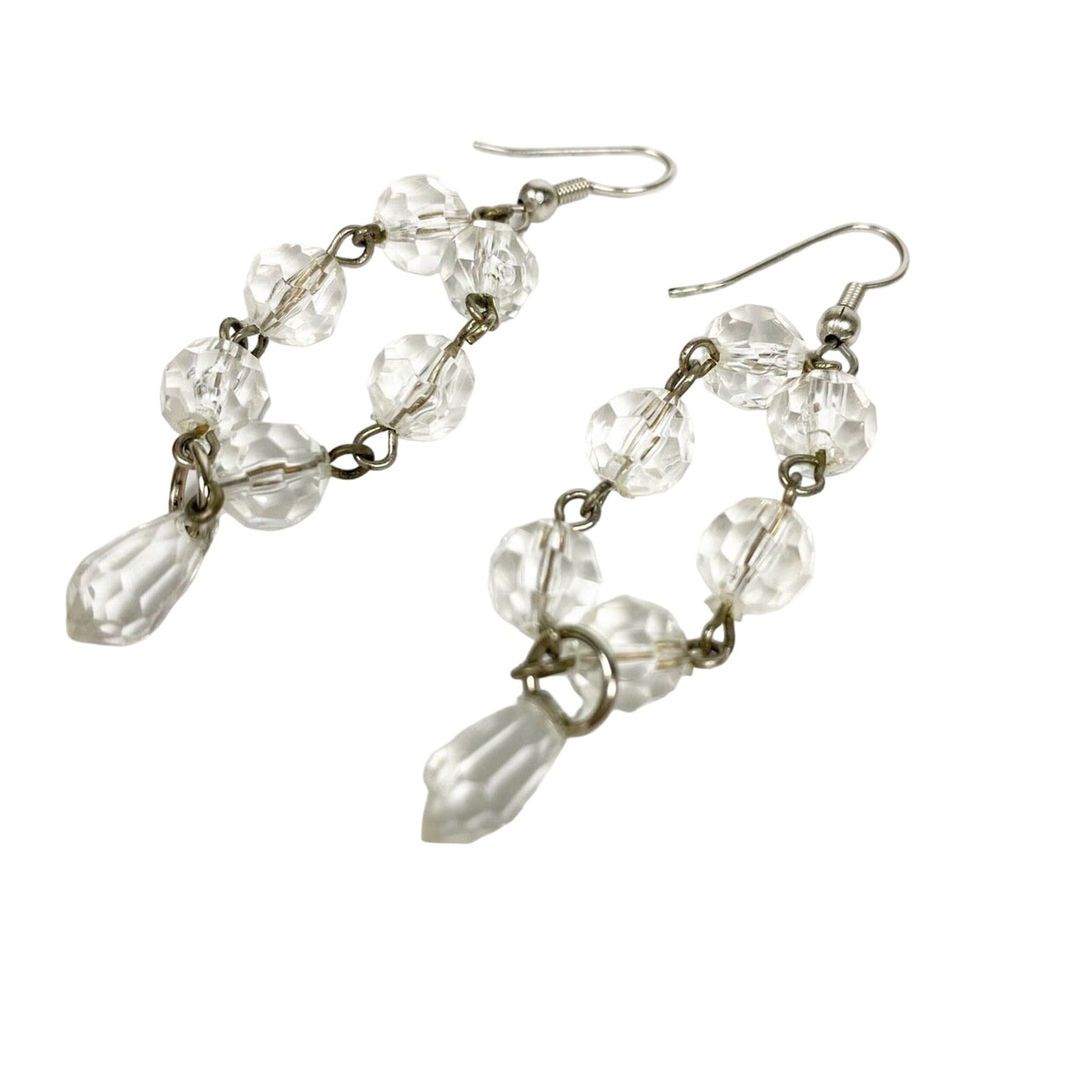 2.5" long dangling clear colorless beaded EARRINGS fashion jewelry