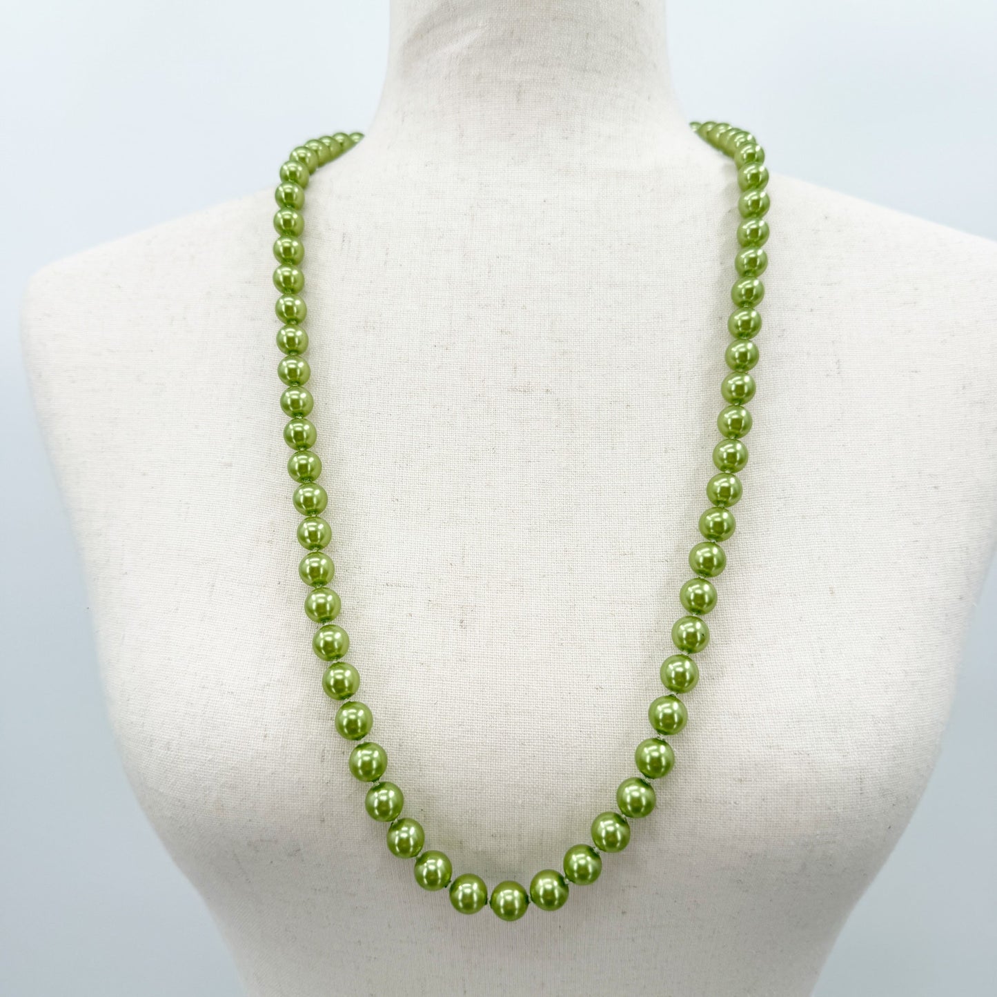 vintage strand of metallic lime green beads Beaded Necklace costume jewelry