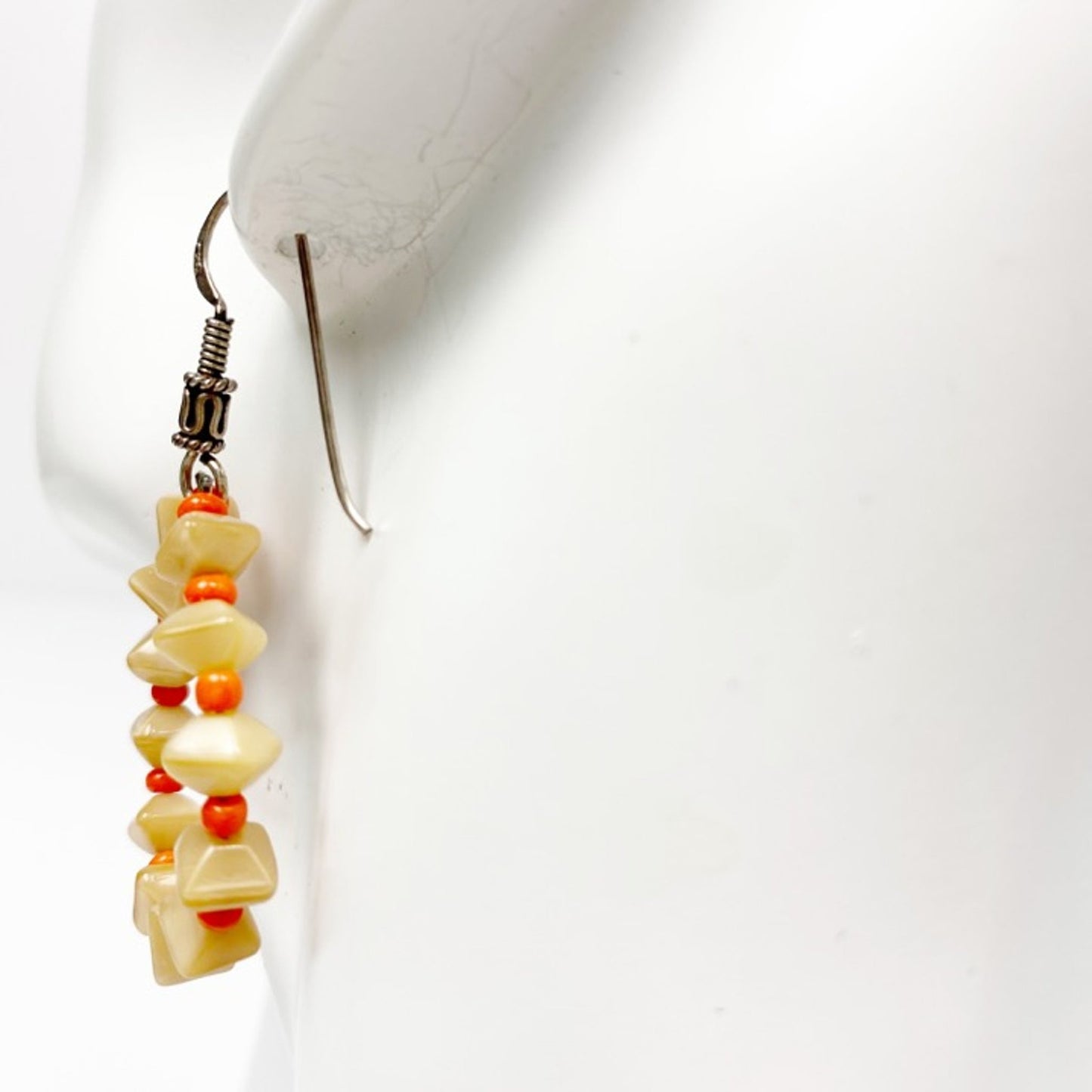 handmade orange & tan loop beaded EARRINGS jewelry NEW vintage beads