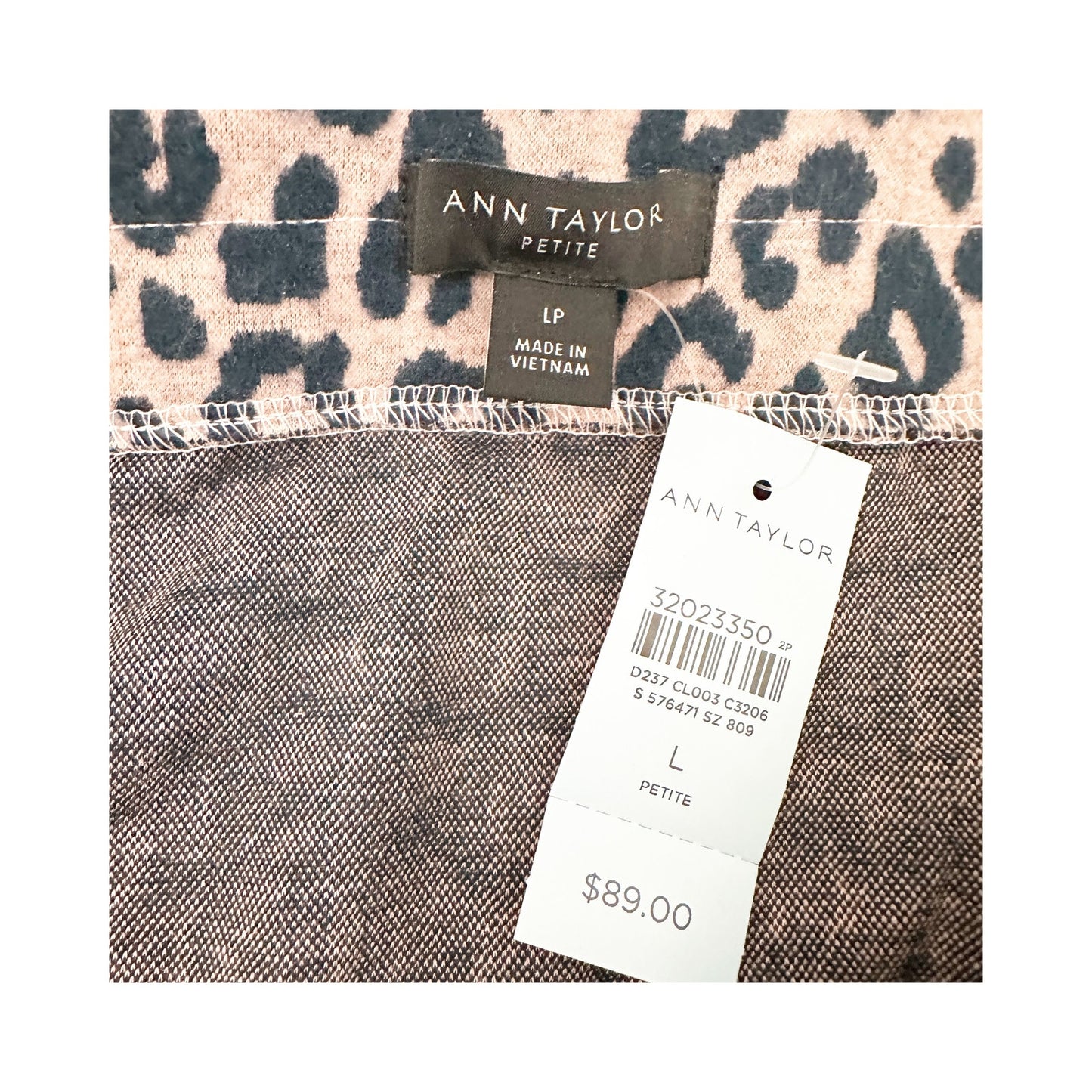 Ann Taylor Petite pink & navy blue Leopard print Pencil straight Skirt LARGE LP