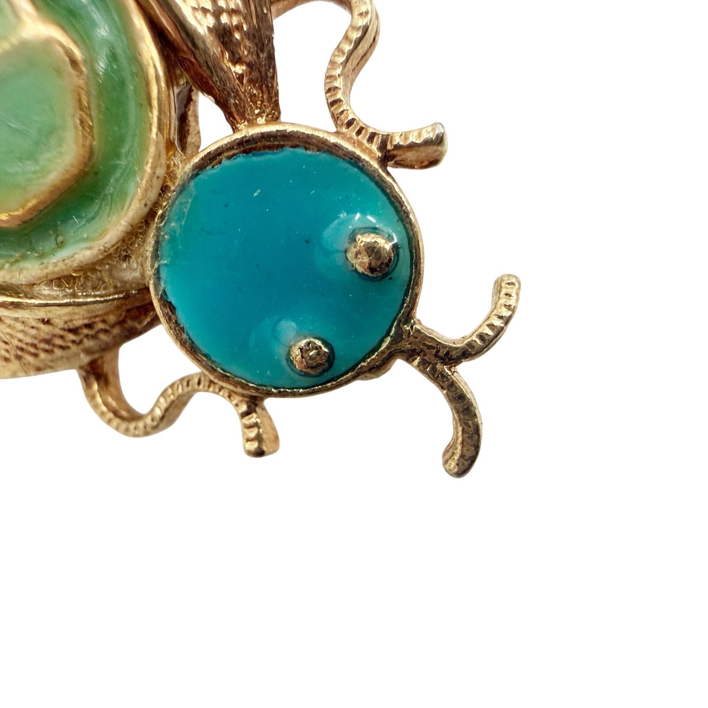 vintage blue green enamel gold filigree Bug BROOCH insect costume jewelry pin