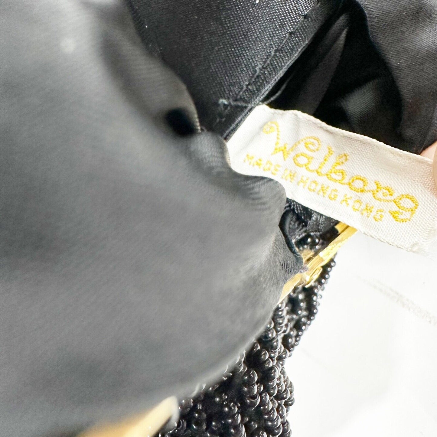 vintage Walborg black beaded Evening Chain Bag handbag purse Hong Kong