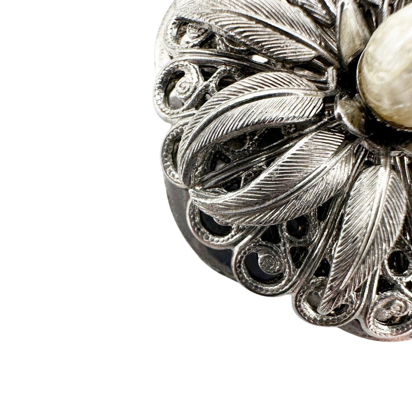 vintage Lieba USA silver & faux pearl Dress Scarf Clip round flower jewelry