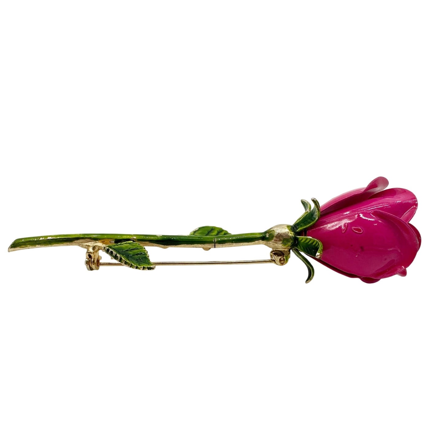 vintage enamel hot pink metal flower BROOCH floral jewelry pin