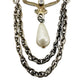 vintage silver metal rhinestones faux pearls BROOCH chain jewelry pin