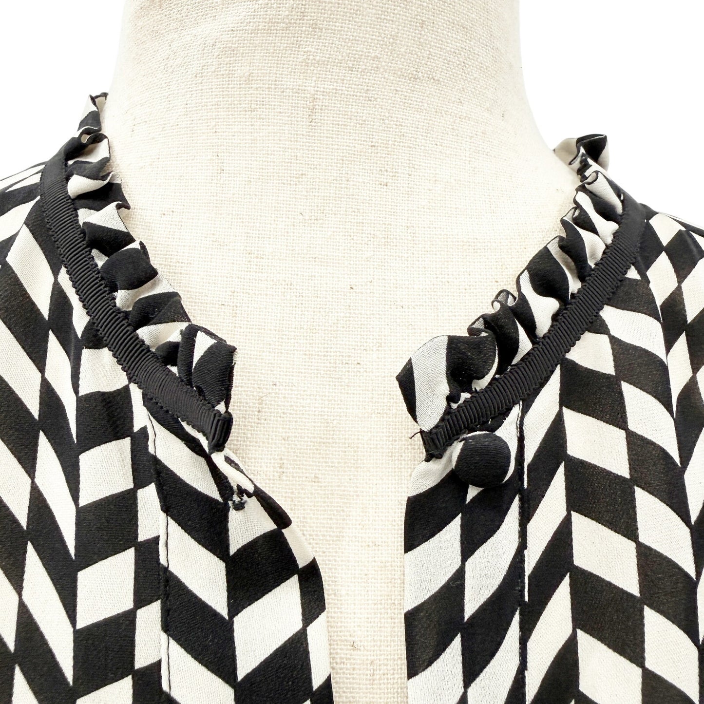 J.Crew black & white silk Button-Up Blouse womens 2 top XS geometric houndstooth