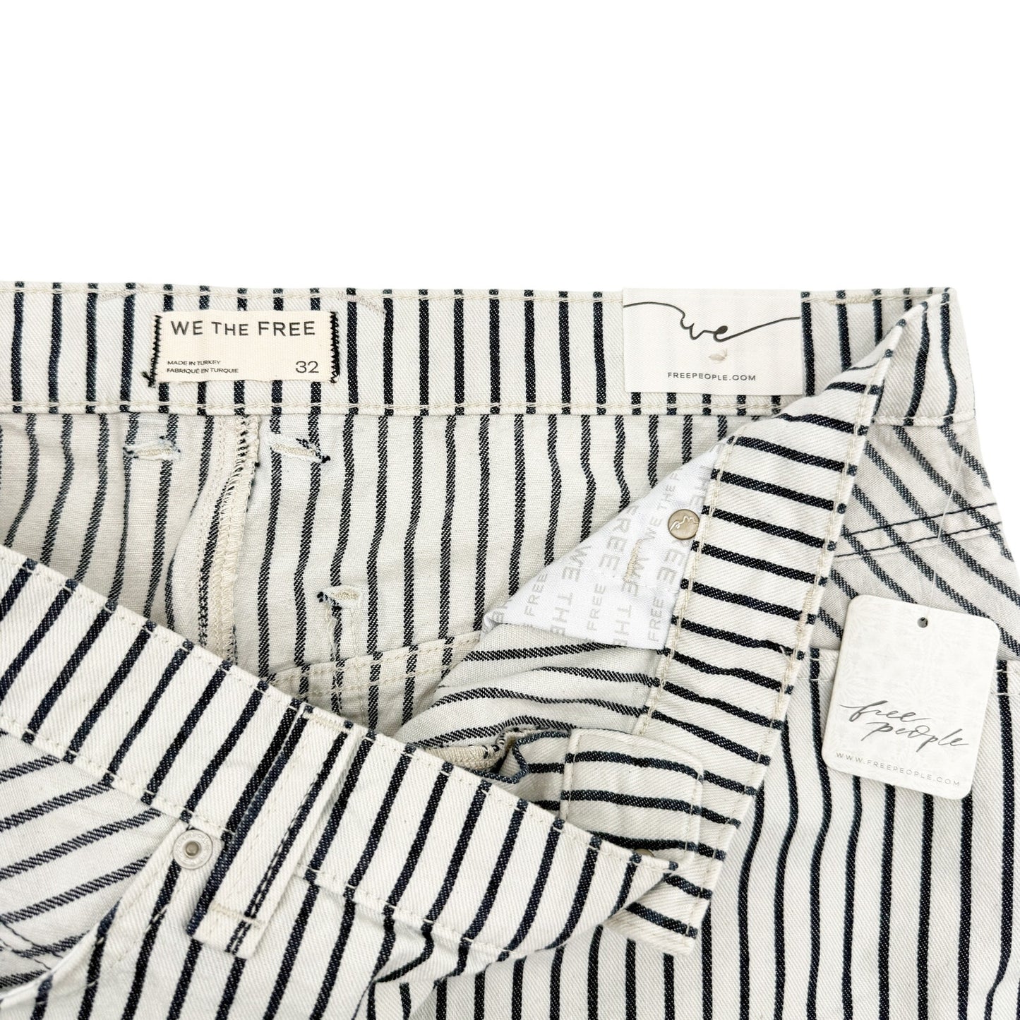 We The Free People Now or Never Railroad Denim Shorts size 32 black & white NEW