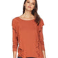 FRYE baked clay orange rust long sleeve Ruffle Knit Top women's S small new $88