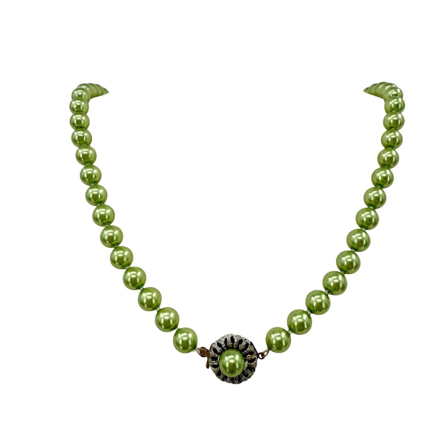 vintage strand of metallic lime green beads Beaded Necklace costume jewelry