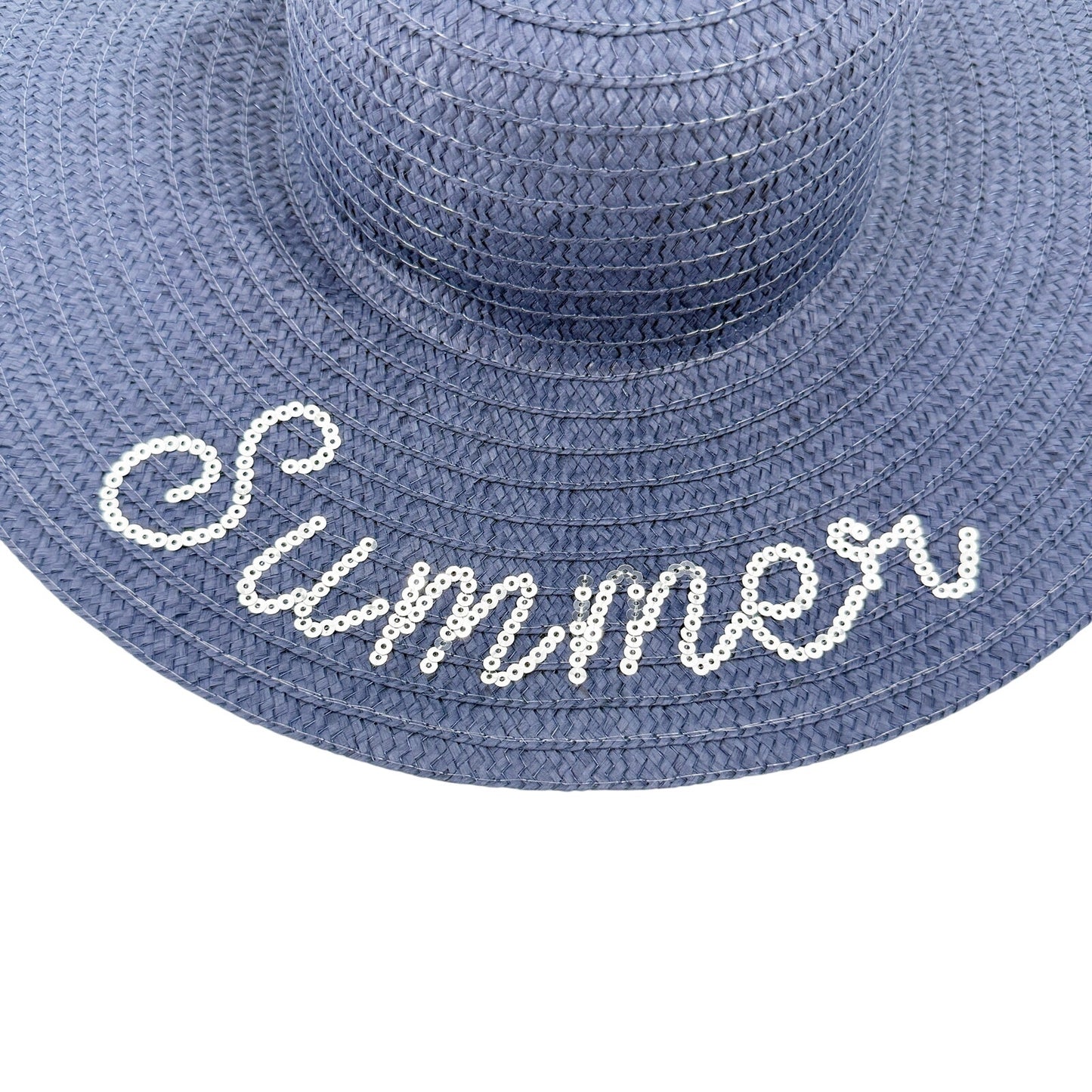 navy blue SUMMER silver sequins Floppy straw sun Hat beach shade coastal casual