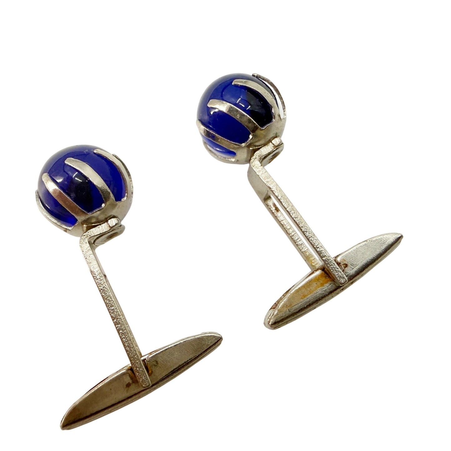 vintage silver & cobalt blue sphere stone Cuff Links cufflinks jewelry