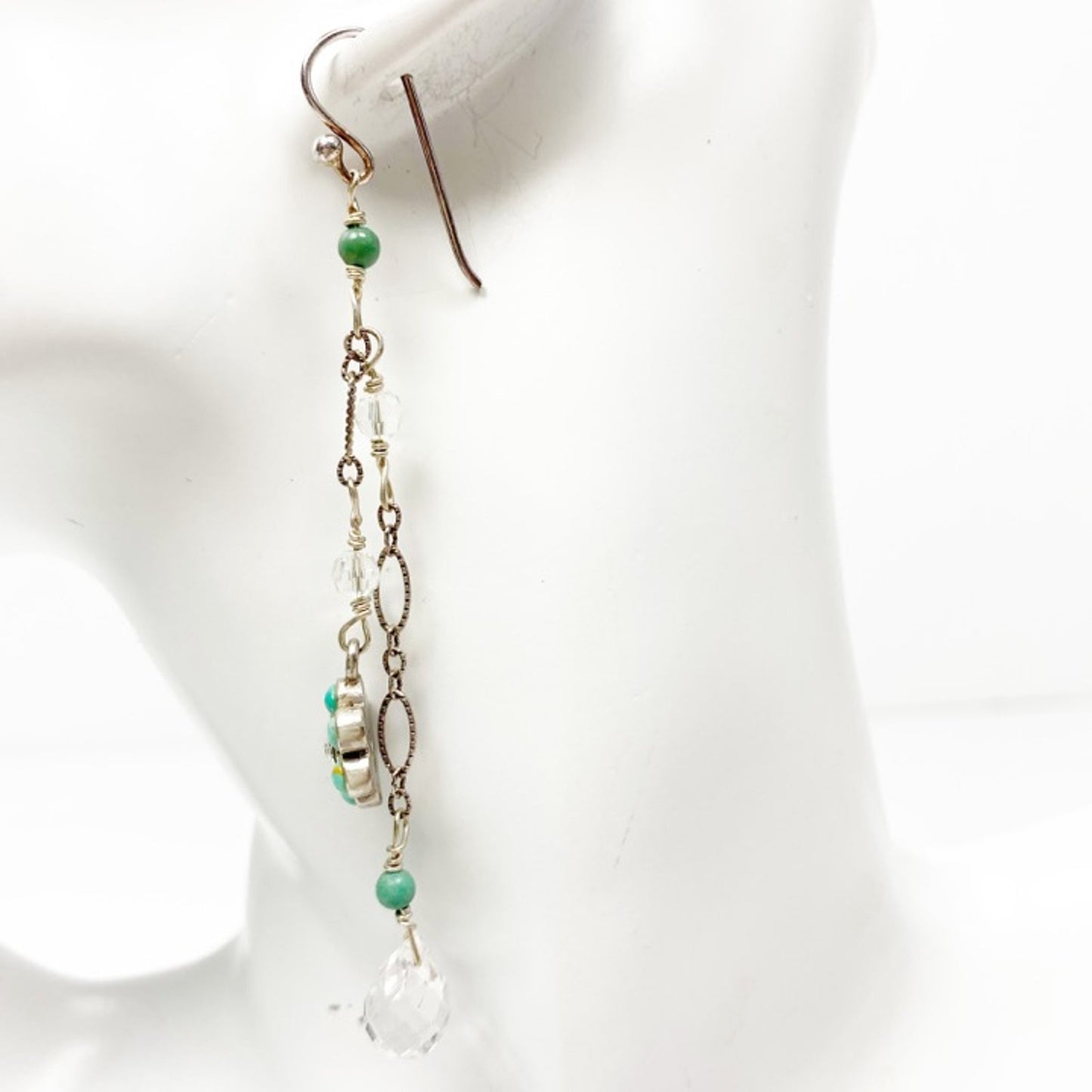handmade silver turquoise crystal dangling EARRINGS jewelry NEW vintage beads