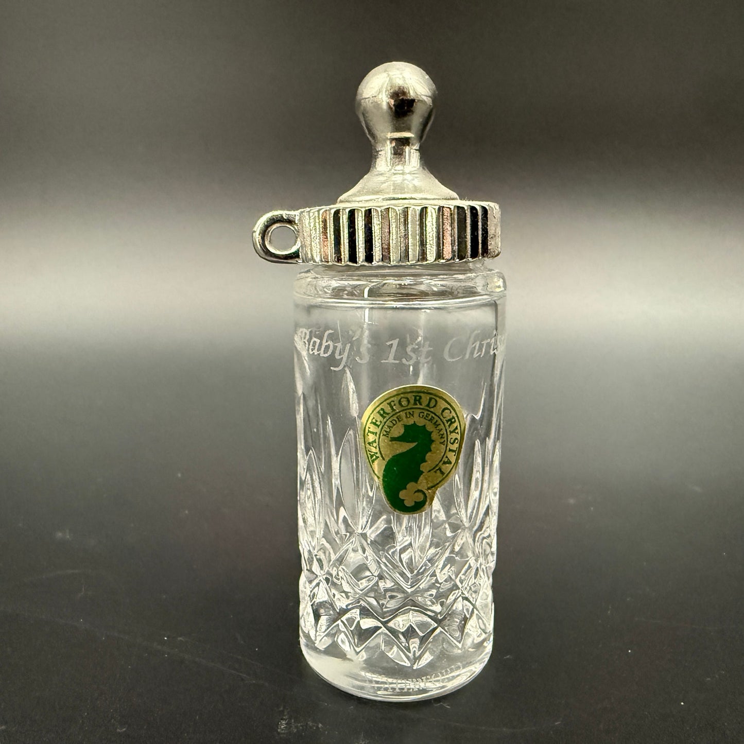 Waterford Crystal glass Baby's 1st Christmas small baby bottle ornament 3.75"
