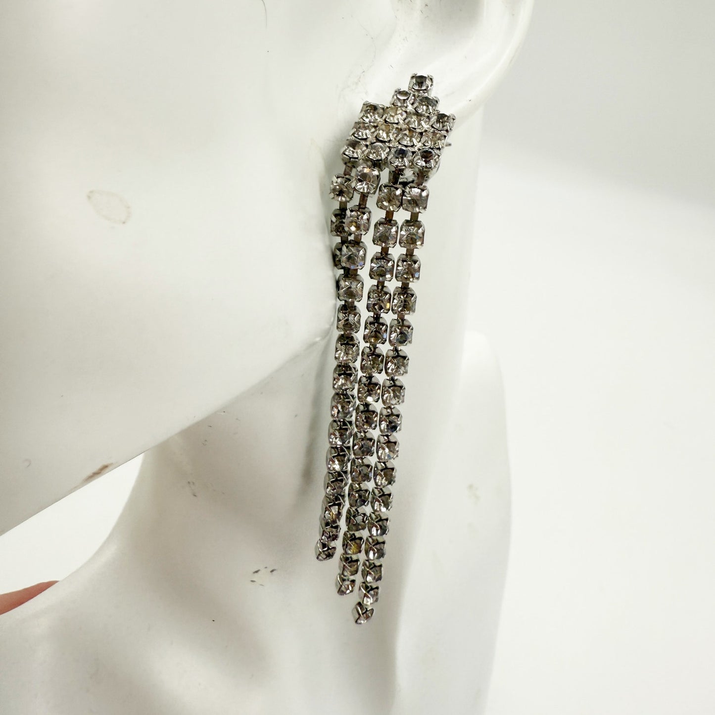 vintage waterfall drop Rhinestone clip-on Earrings costume jewelry