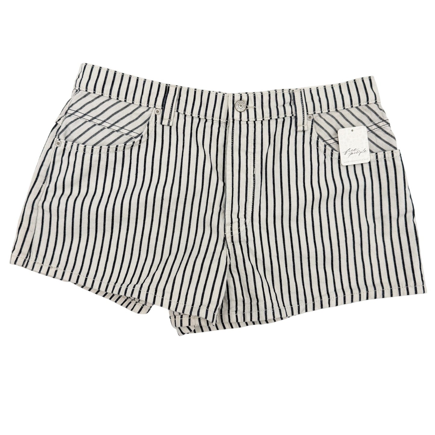 We The Free People Now or Never Railroad Denim Shorts size 32 black & white NEW