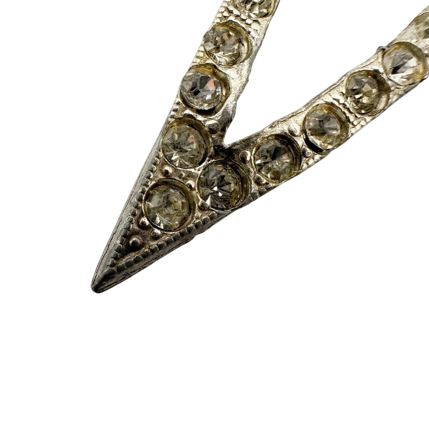 vintage "V" or arrow tip silver & clear rhinestones BROOCH jewelry pin