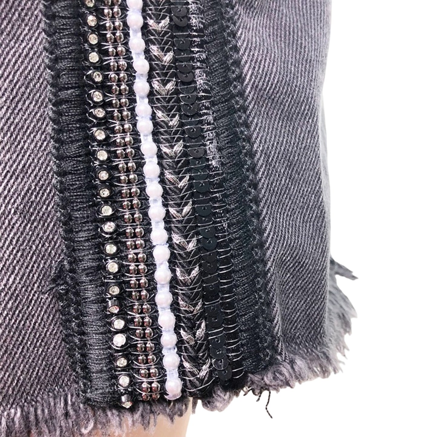 Free People black denim mini SKIRT embellished rhinestones size 2 small NEW $88