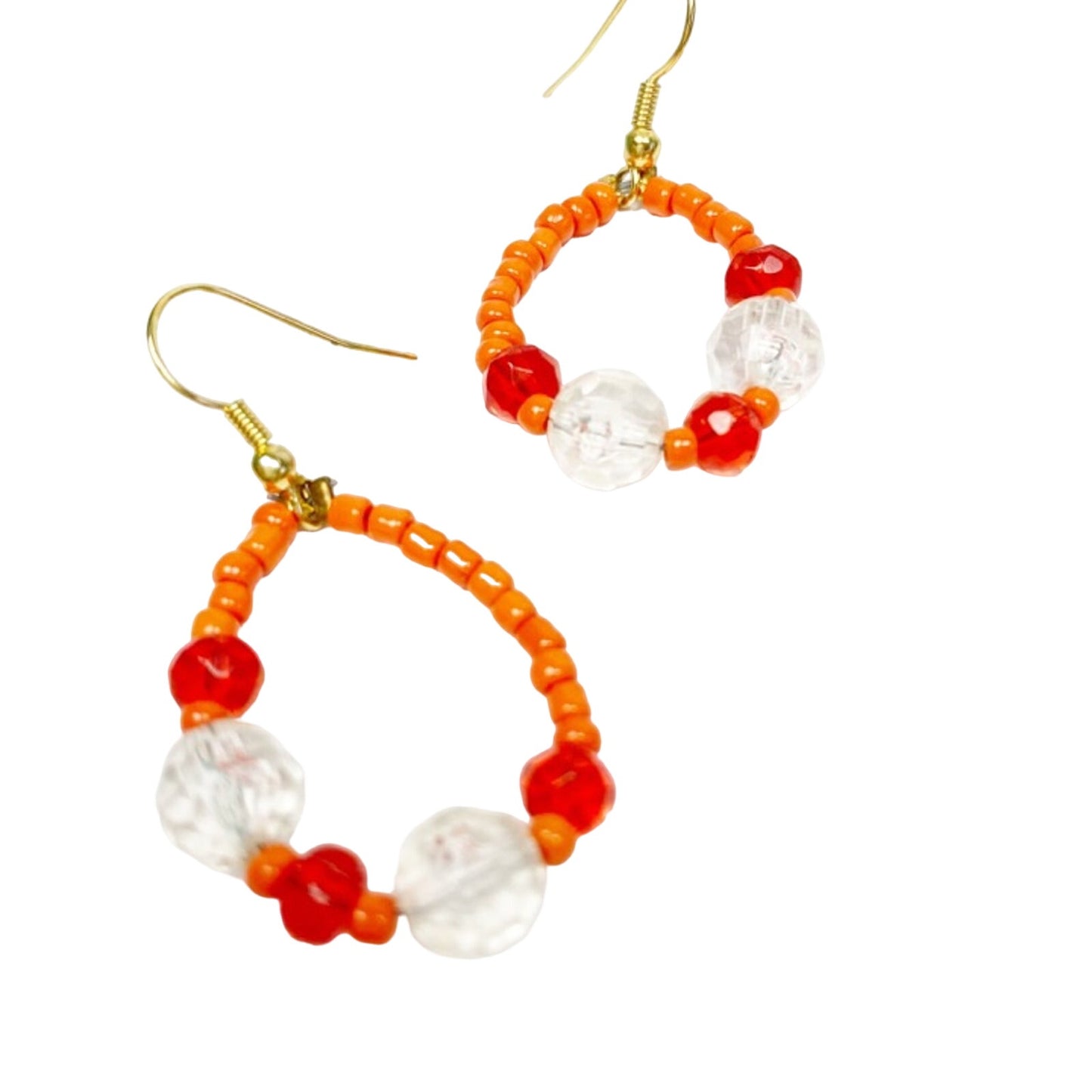handmade orange & crystal loop beaded EARRINGS jewelry NEW vintage beads