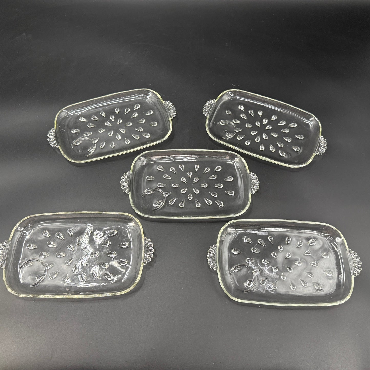 set of 5 vintage Hazel-Atlas Informal clear teardrop Snack Plates glassware