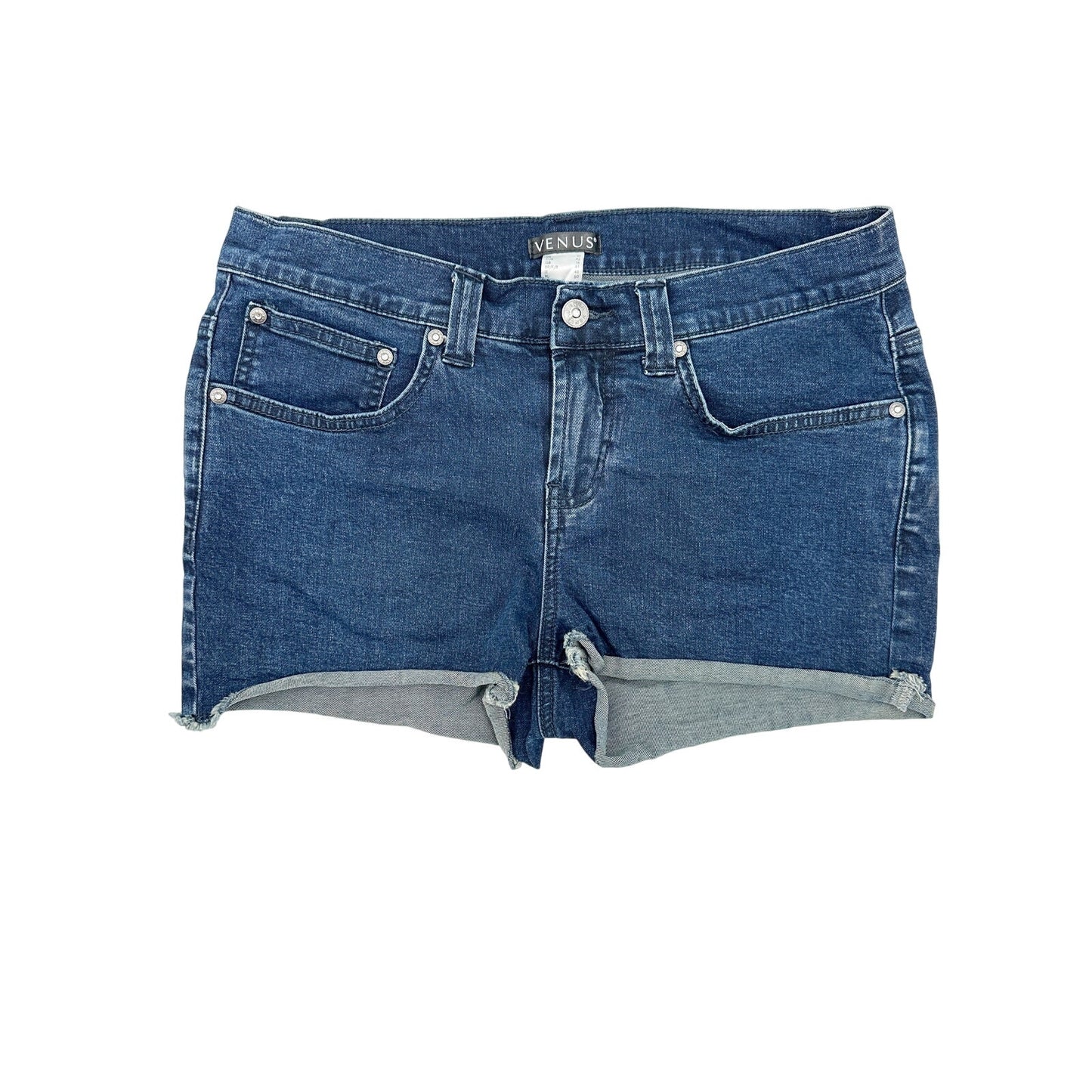 Venus dark blue denim cutoff Shorts 2" inseam women's size 10 rhinestone rivets