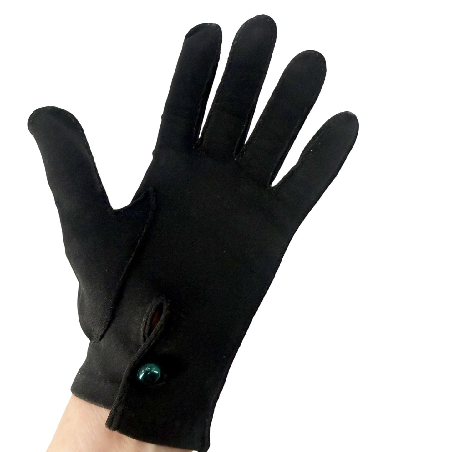 vintage black Fashion Dress Gloves women's 7.5 small wrist length button closure