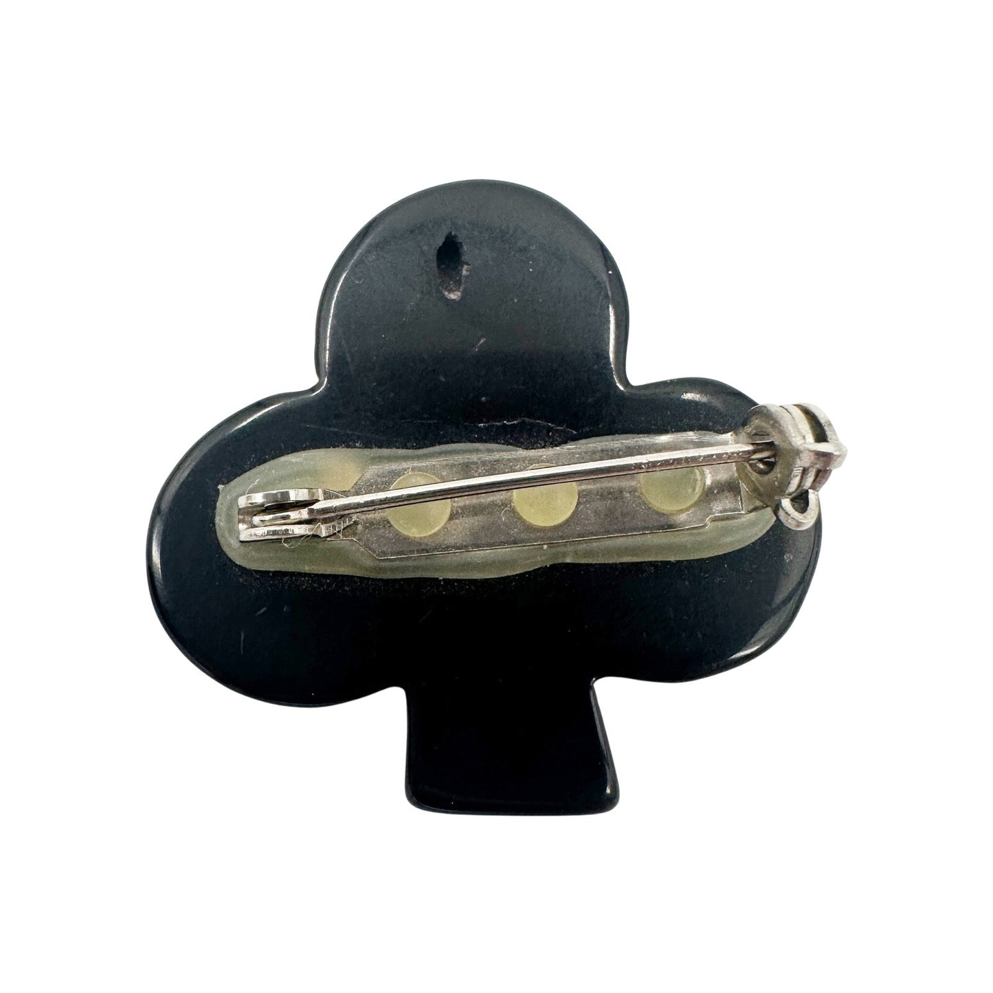 vintage black trefoil leaf BROOCH plastic jewelry pin