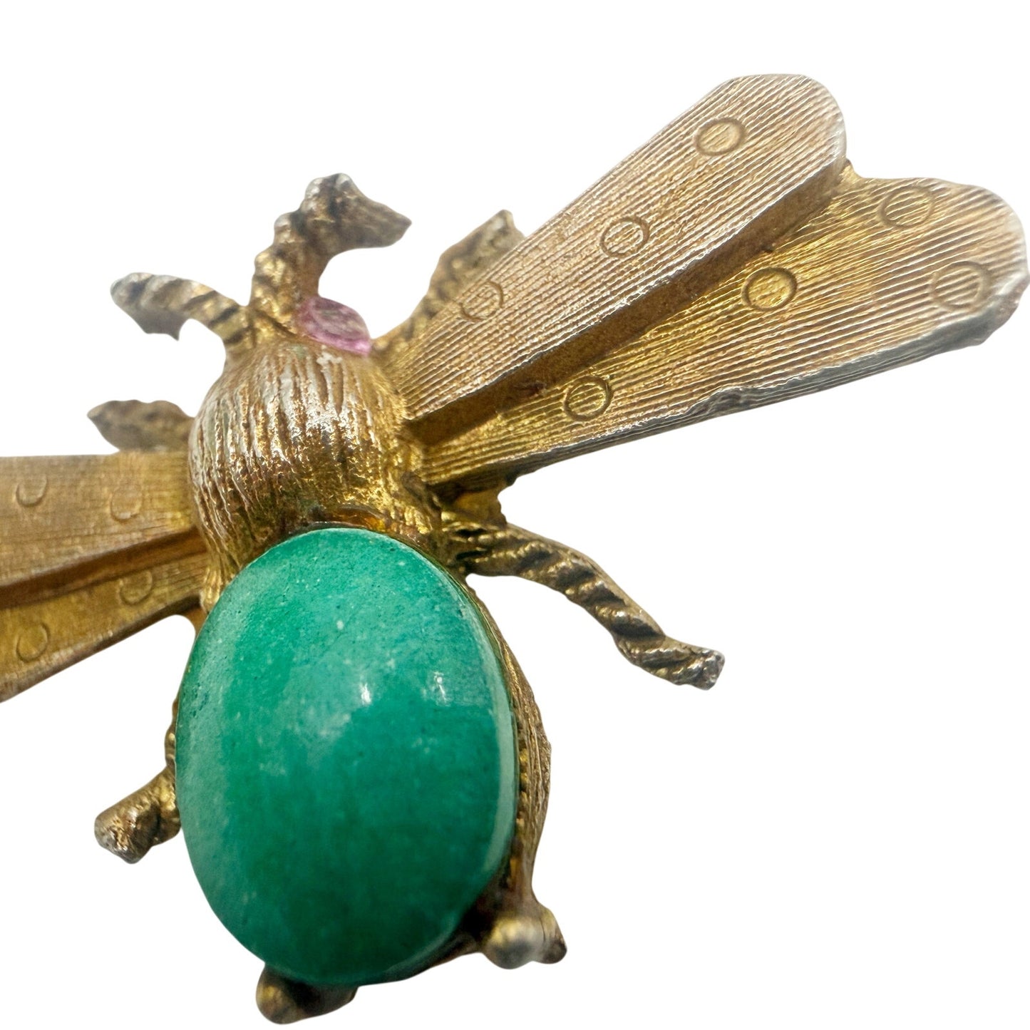vintage gold Flying Bug BROOCH insect costume jewelry pin turquoise cabochon