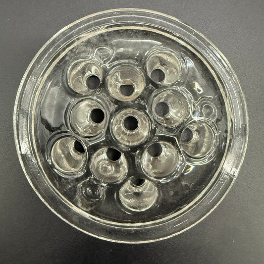 vintage 3.5" clear glass Flower Frog with 11 stem holes for floral arrangements