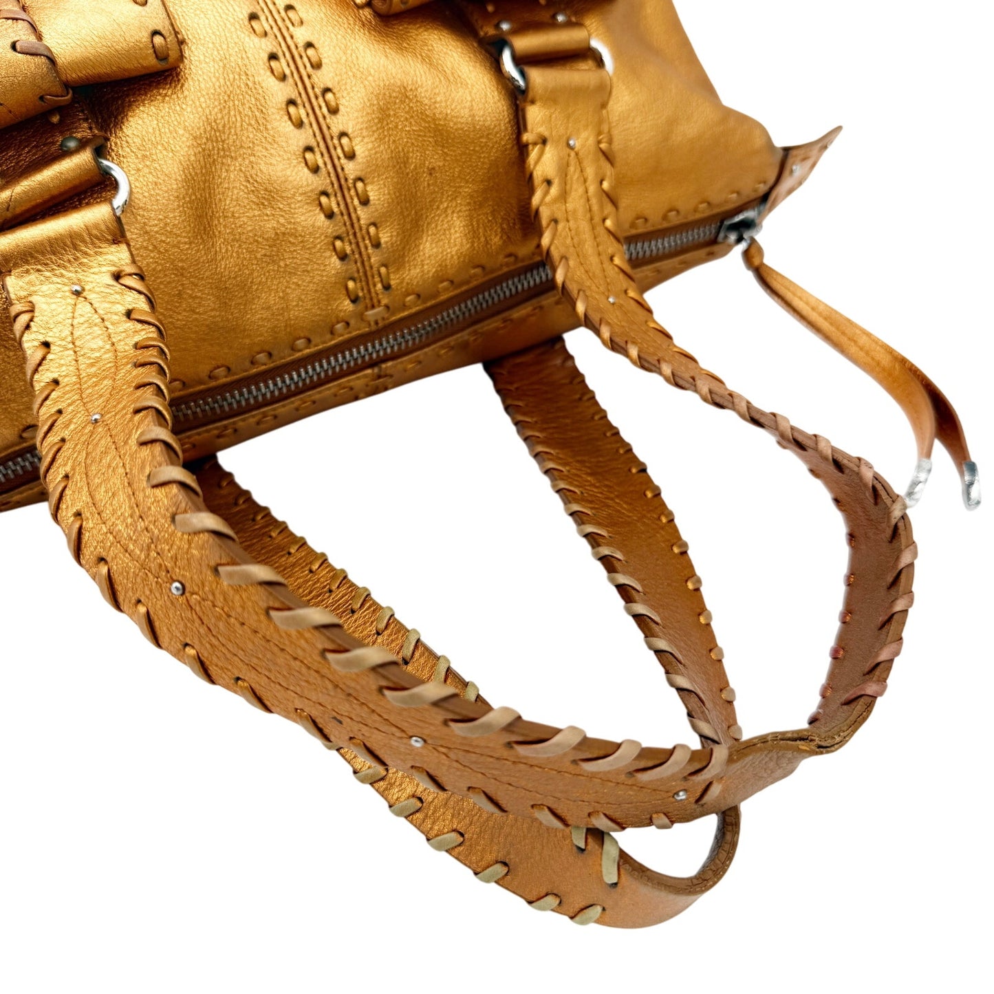 Michael Kors metallic orange leather whipstitch HANDBAG bag top handle purse