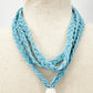vintage Necklace of turquoise blue seed beads & tassel pendant long 28" drop