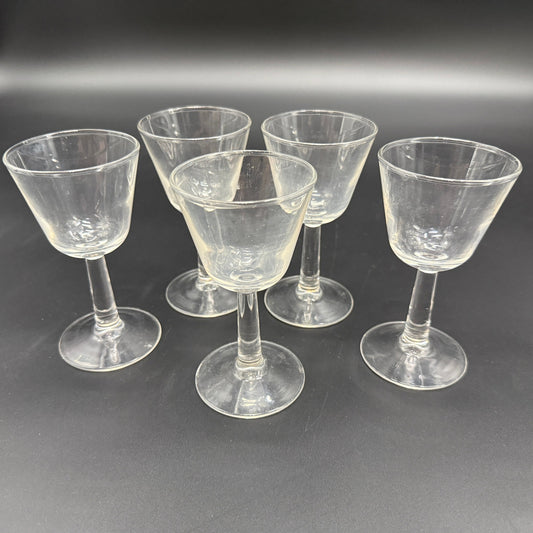 set of 5 vintage Fluted Cordial Glasses footed cocktail wine barware 5.25" tall