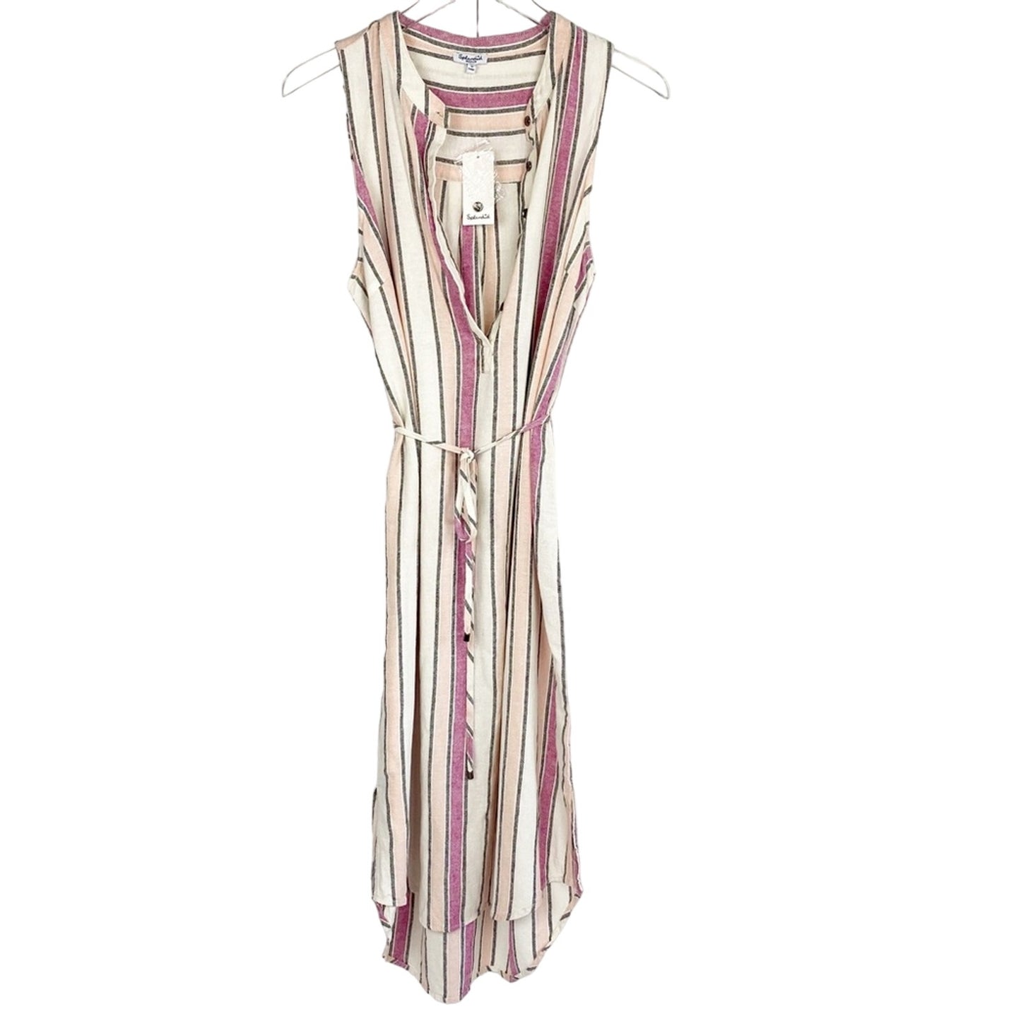 Splendid pink gray peach Picnic Stripe Midi linen Dress size MEDIUM new $168