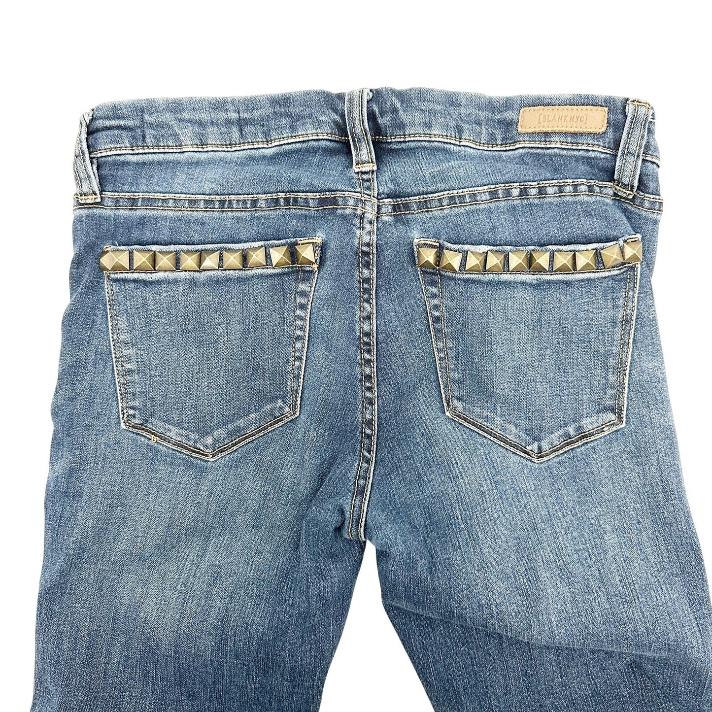 Blank NYC blue denim Skinny Jeans womens 27 dark wash pants studded back pockets