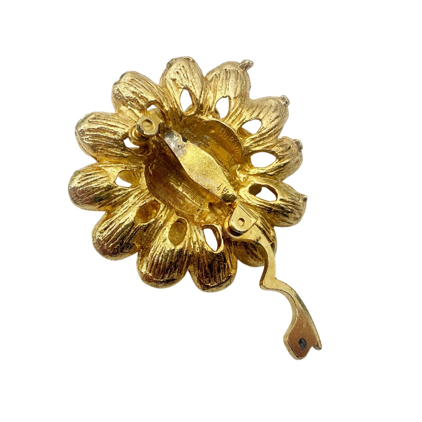 vintage gold tone metal Flower Clip floral costume jewelry scarf fur dress shoes