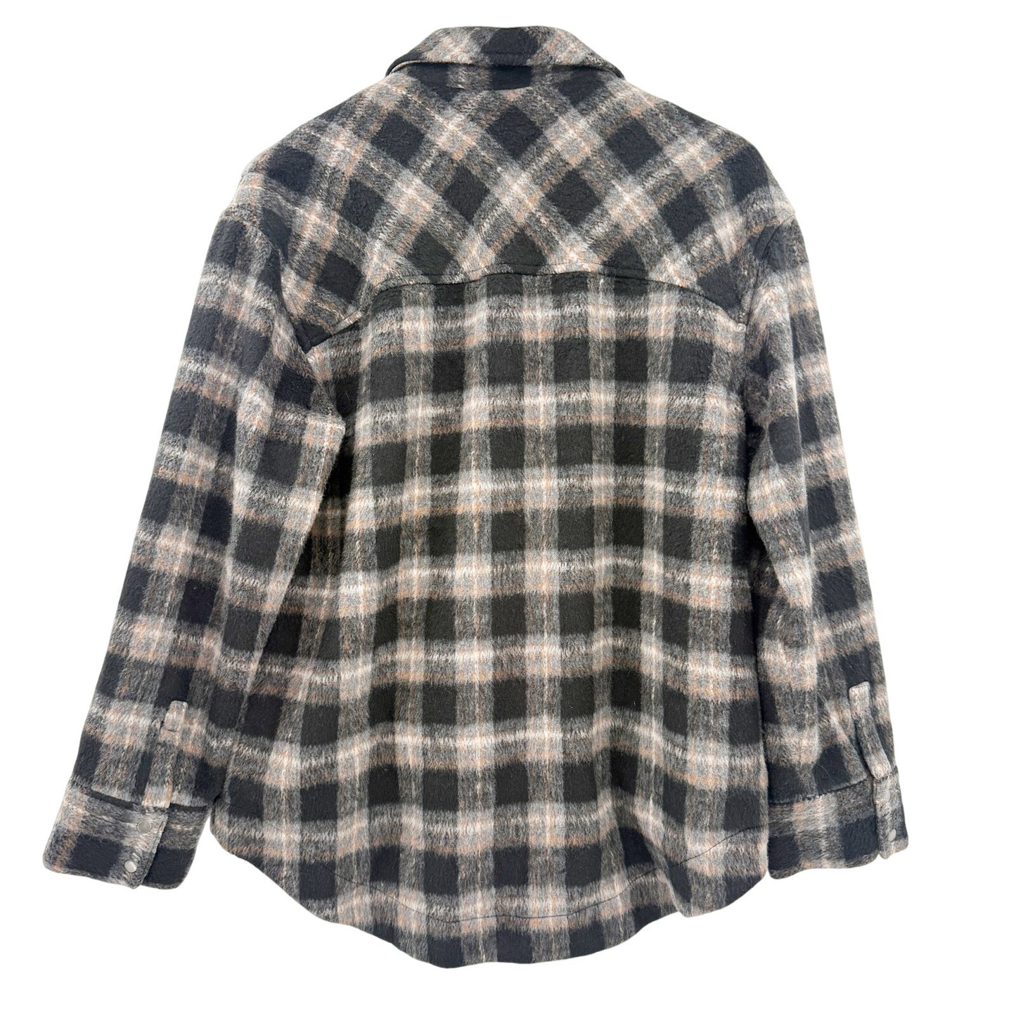 Treasure Bond black brushed Flannel Shirt Jacket womens MEDIUM shacket plaid top