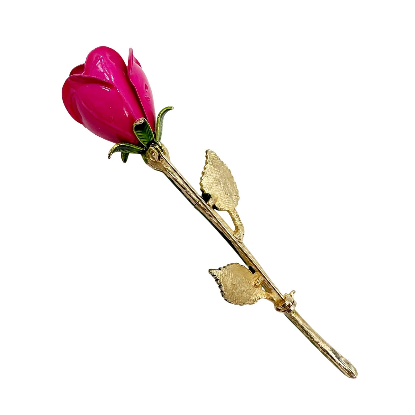 vintage enamel hot pink metal flower BROOCH floral jewelry pin