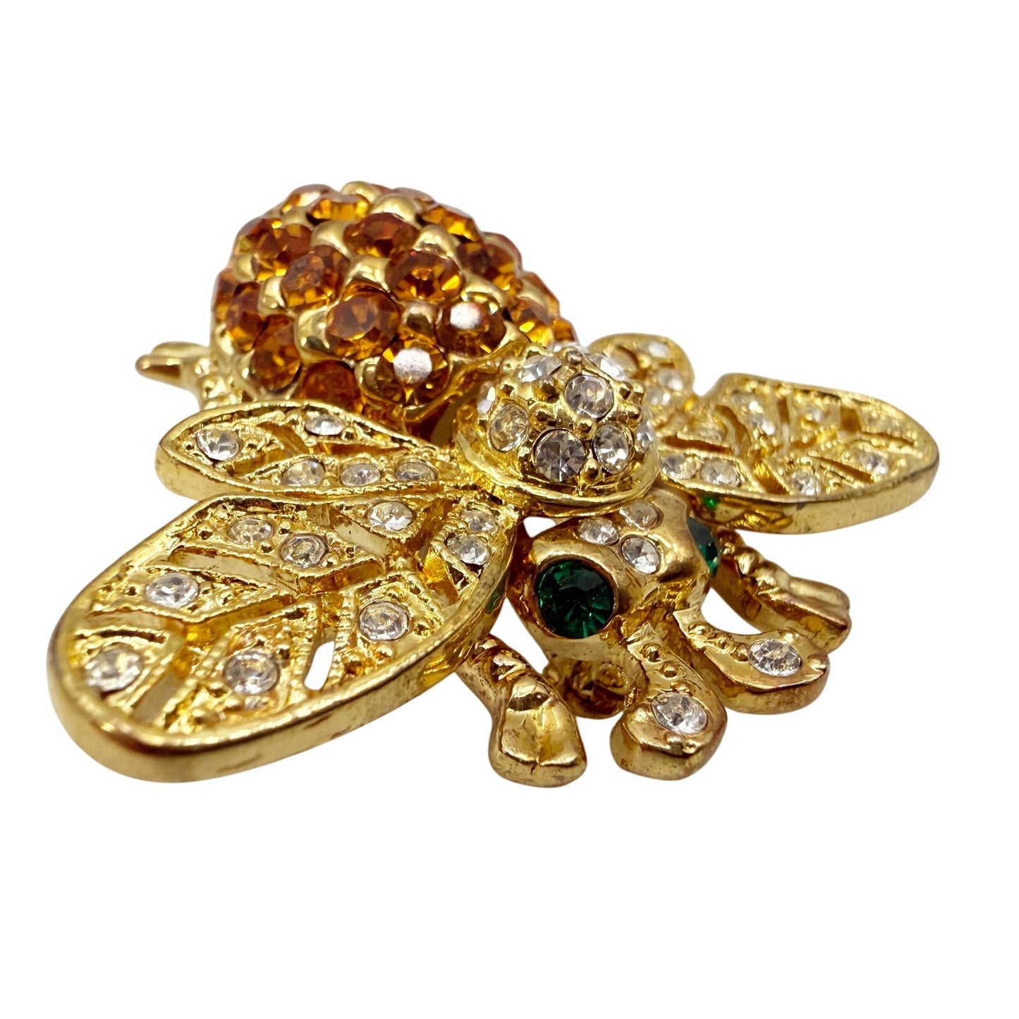 vintage bejeweled gold Bumblebee Bug BROOCH insect jewelry pin rhinestones