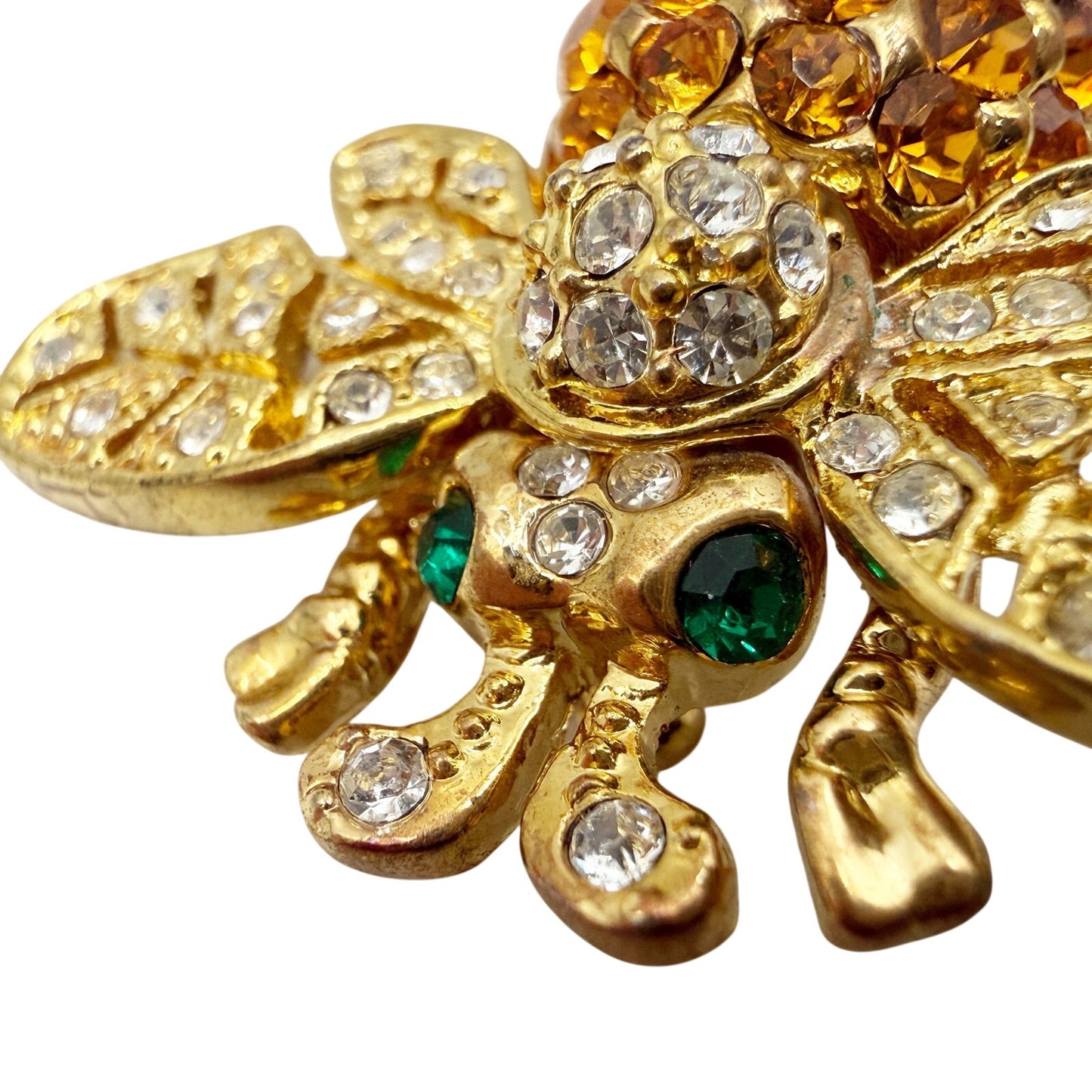 vintage bejeweled gold Bumblebee Bug BROOCH insect jewelry pin rhinestones