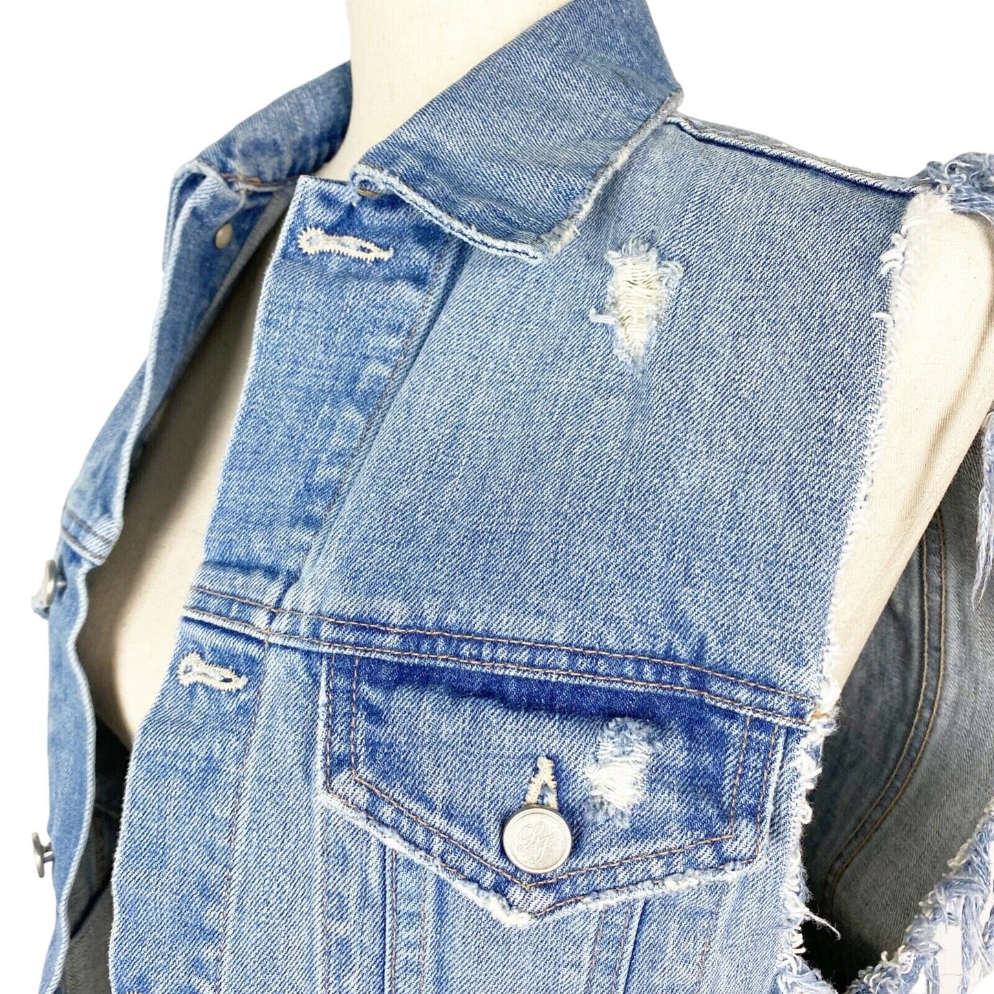Lovers + Friends Ashton blue Denim Vest distressed women's S small color Solana
