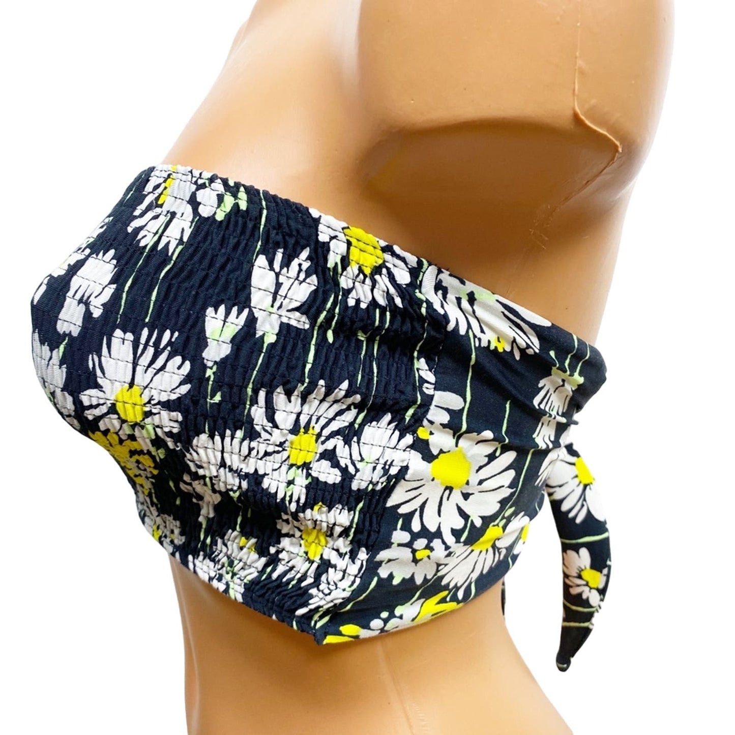 TOPSHOP black yellow white Shirred Floral Print Bandeau TOP size 6 small NWT $26