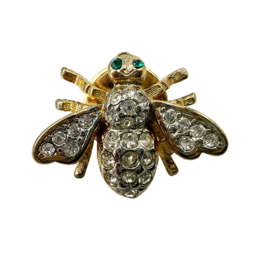 vintage rhinestones & gold tone metal Bee Lapel Pin insect jewelry Ballou Reg'd