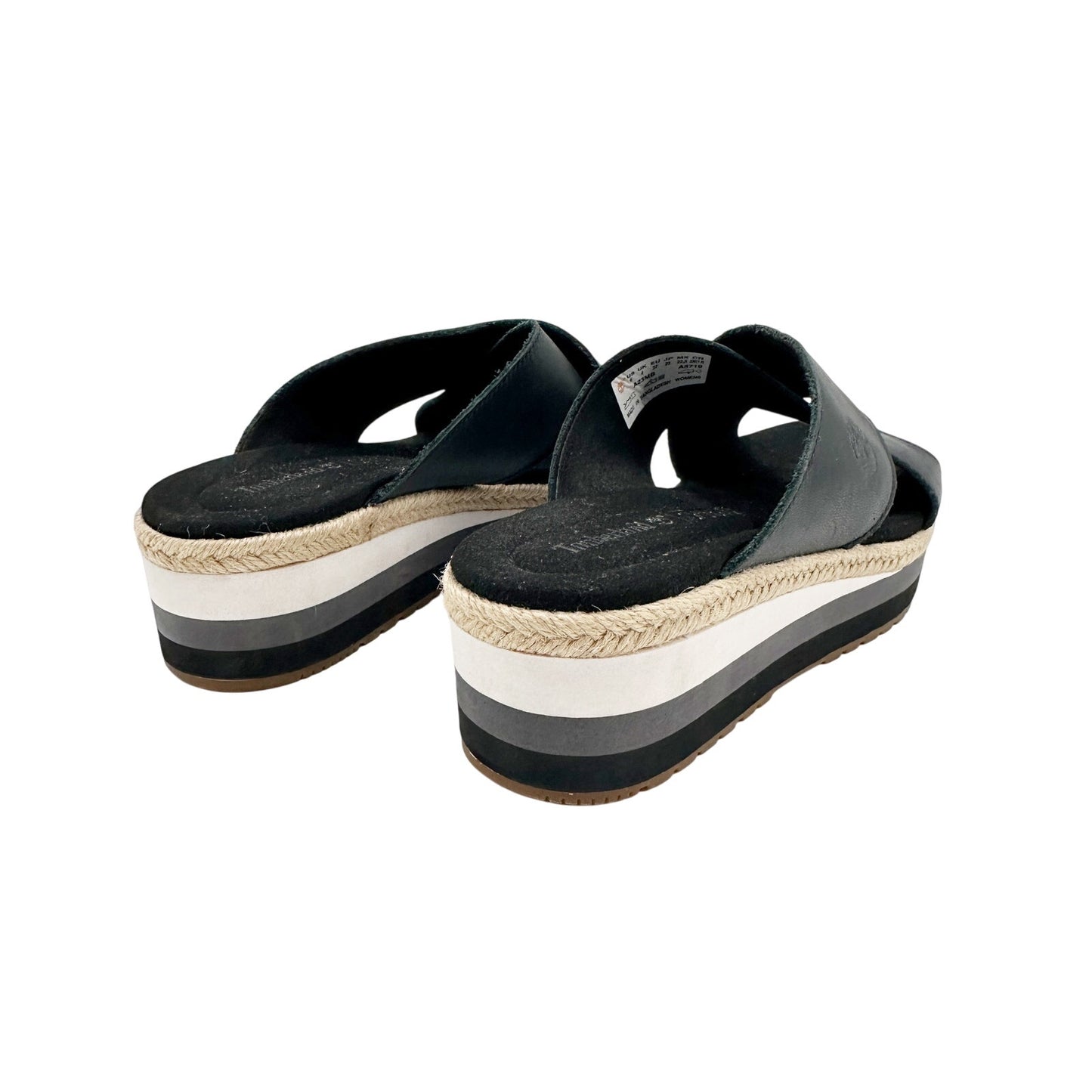 Timberland black leather gray white jute Slide Sandals women's 6 shoes Ortholite